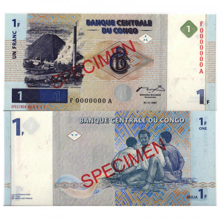 1997 * Banconota Congo Repubblica Democratica 1 Franc "Patrice Lumumba - SPECIMEN" (p85s) FDS