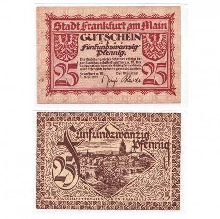 1919 * Notgeld Germania 25 Pfennig "Assia - Frankfurt Am Main" (F16.2)