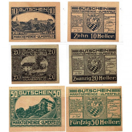 1920 * Set 3 Notgeld Austria 10 . 20 . 50 Heller "Bassa Austria – Ulmerfeld" (FS 1089)