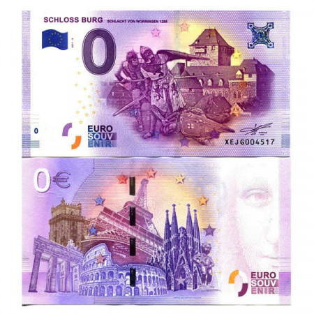 2017-4 * Banconota Souvenir Germania Unione Europea 0 Euro "Schloss Burg-Schlacht Von Worringen 1288" FDS