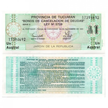 1991 * Buono de Cancelacion de Deuda Argentina 1 Austral "Provincia de Tucuman" (pS2711) FDS