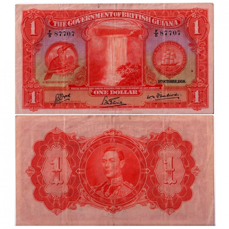 1938 * Banconota Guyana britannica 1 dollaro BB