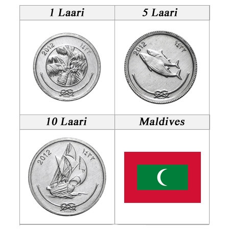 2012 * set laari 3 monete Maldive Nuovo Design