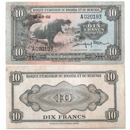 1960 * Banconota Ruanda-Burundi 10 francs BB