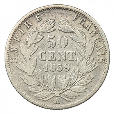 1859 A * 50 Centesimi argento Francia "Napoleone III" BB