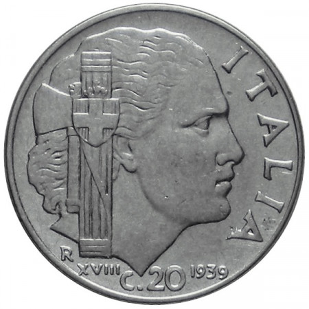 1939 XVIII * 20 Centesimi Italia Vittorio Emanuele III "Impero" Magnetica qFDC