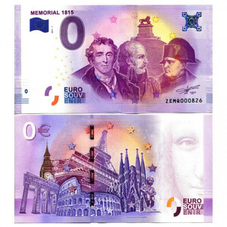 2017-1 * Banconota Souvenir Belgio Unione Europea 0 Euro "Memorial 1815" FDS