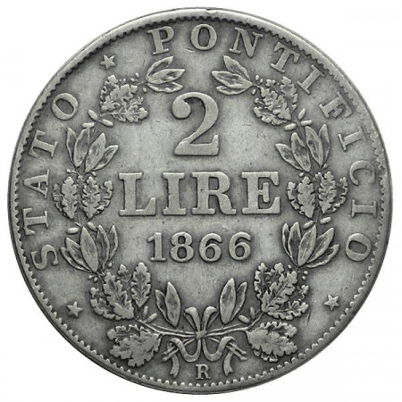 1866 * 2 Lire argento Stato Pontificio Vaticano Pio IX "Anno XXI" BB