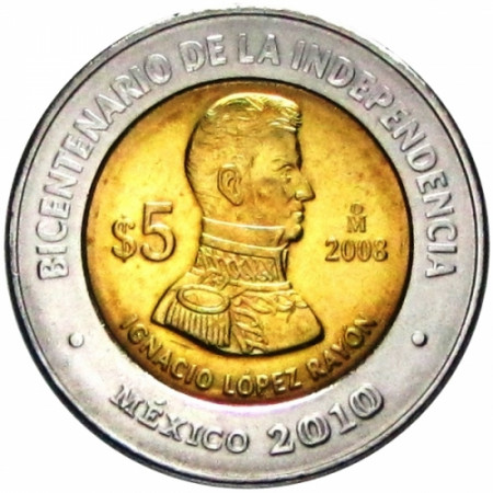 2008 * 5 Pesos Messico - Indipendenza (Ignacio Lopez Rayon)