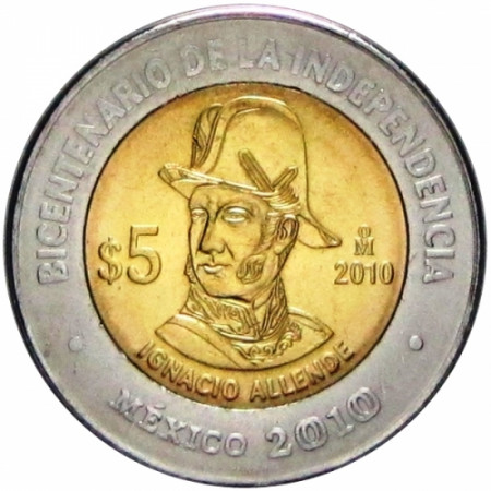 2010 * 5 Pesos Messico - Indipendenza (Igniacio Allende)