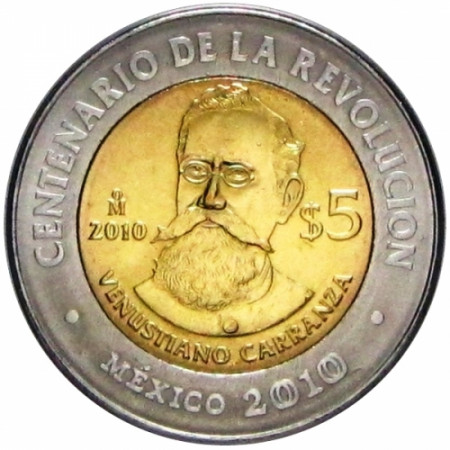 2010 * 5 Pesos Messico - Rivoluzione (Venustiano Carranza)