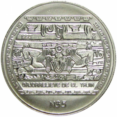 1993 * 5 nuovi pesos 1 OZ Messico Oncia d'argento TAJIN