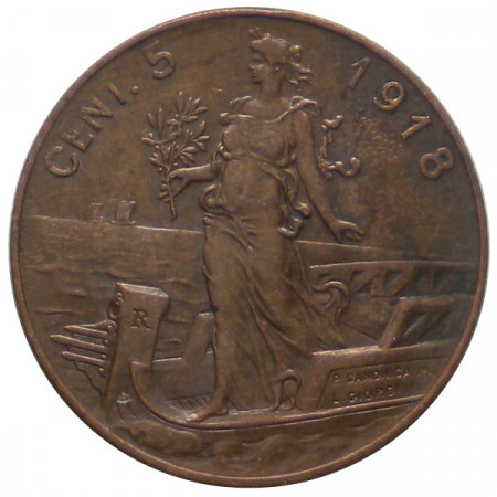 1918 * 5 Centesimi rame Italia Vittorio Emanuele III Prora SPL+