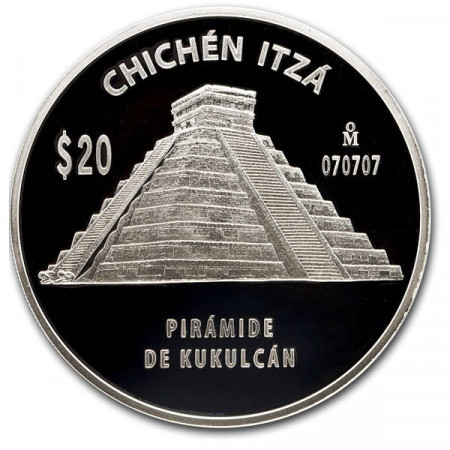 070707 (2012) * Messico 20 Pesos 5 OZ Once d'argento "Piramide de Kukulcans"