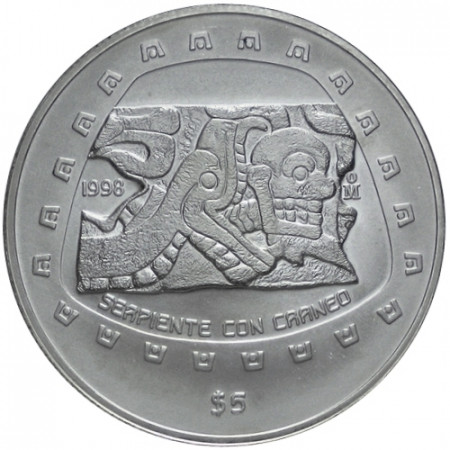 1998 * 5 Pesos Messico - Oncia d'argento SERPENTE CON CRANIO