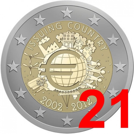 2012 * 21 monete 2 euro 10° Anniversario euro