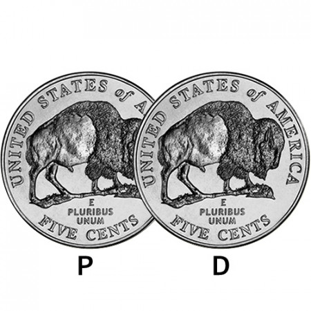 2005 * 2 x 5 Cents Nichelino di Dollaro Stati Uniti "Jefferson Nickel - Westward Journey, Bison" (KM 368) P+D