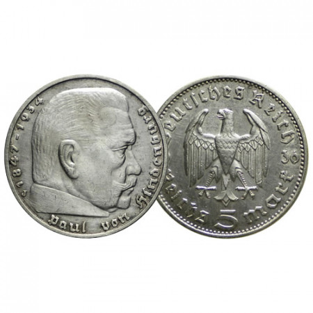 1936 J * 5 Reichsmark Argento GERMANIA "Terzo Reich - Hindenburg" (KM 86) SPL