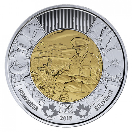 2015 * 2 Dollari Toonie Canada "Remembrance Day - In Flanders Fields" UNC