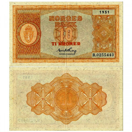 1951 * Banconota Norvegia 10 Kroner (p26i) BB+