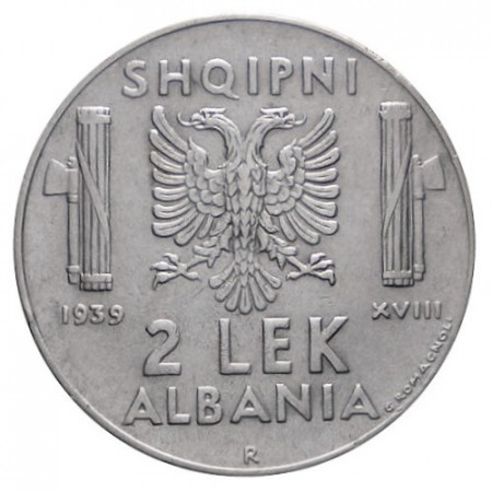 1939 XVIII * 2 Lek Albania "Vittorio Emanuele III" Occupazione Italiana - Antimagnetica (KM 32) SPL