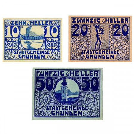 1920 * Set 3 Notgeld Austria 10 . 20 . 50 Heller "Alta Austria - Gmunden"