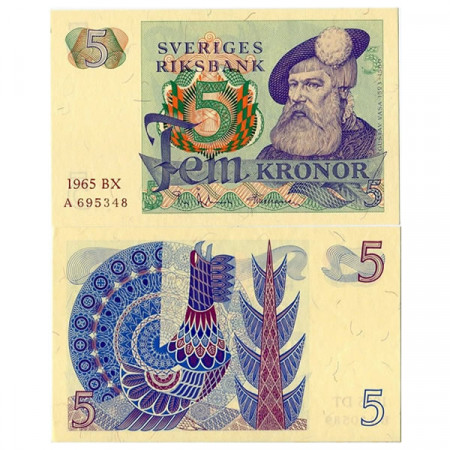 1965 * Banconota Svezia 5 Kronor “Kg Gustav Vasa” (p51a) FDS