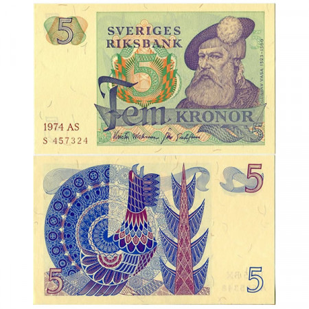 1974 * Banconota Svezia 5 Kronor “Kg Gustav Vasa” (p51c) FDS