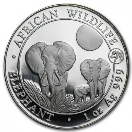 2014 * 100 Scellini Argento 1 OZ Somalia "Elefante - Anno del Cavallo" Privy Mark