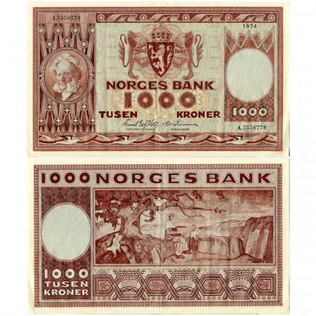 1974 * Banconota Norvegia 1000 Kroner “Henrik Ibsen” (p35e) BB+