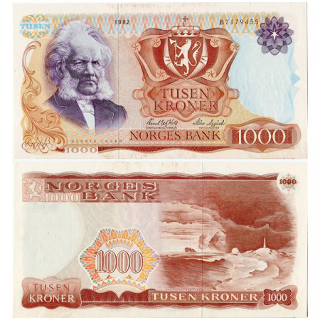 1982 * Banconota Norvegia 1000 Kroner “Henrik Ibsen” (p40b) FDS