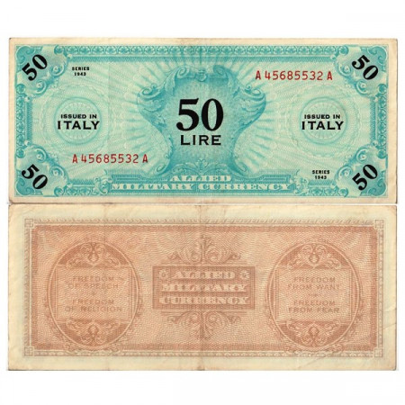 1943 FLC (F) * Banconota Italia 50 AM Lire "Occupazione Americana" Italiano A.1116 (pM14a) BB+