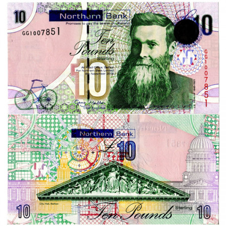 2008 * Banconota Irlanda del Nord 10 Pounds "JB Dunlop" (pNew) FDS