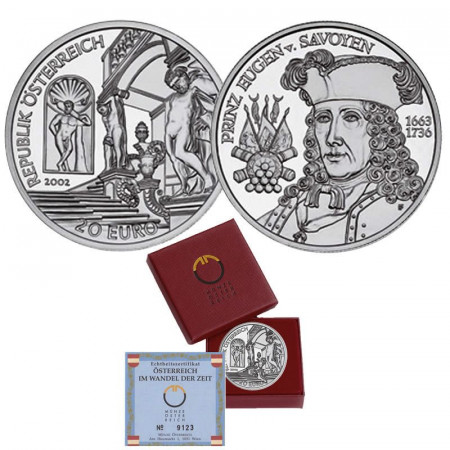 2002 * 20 Euro Argento AUSTRIA "Barocco - Principe Eugenio" PROOF