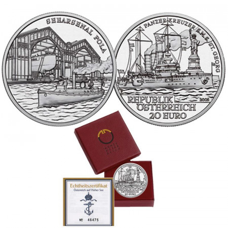 2005 * 20 Euro Argento AUSTRIA "S.M.S. Sankt Georg - Arsenal of Pola" PROOF