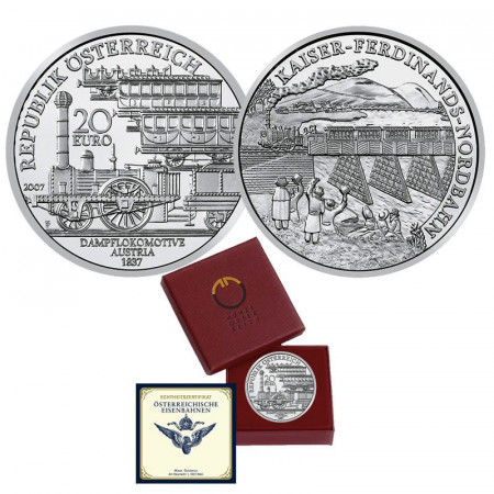 2007 * 20 Euro Argento AUSTRIA "Ferrovie Austriache - Ferdinand's North Railway" PROOF