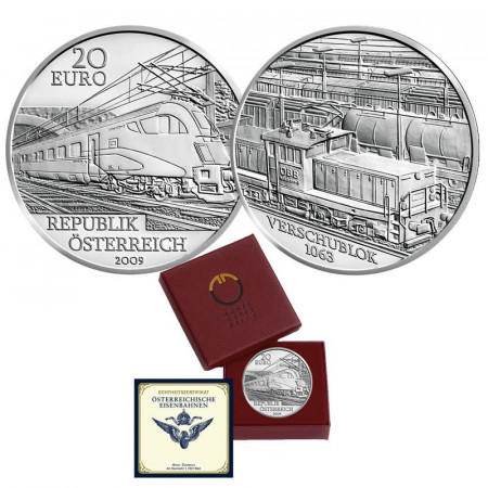 2009 * 20 Euro Argento AUSTRIA "Ferrovie Austriache - The Railway of the Future" PROOF