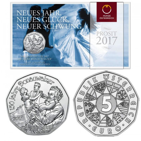 2016 (2017) * 5 Euro Argento AUSTRIA "PROSIT 2017 - Blue Danube" FDC