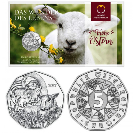 2017 * 5 Euro Argento AUSTRIA "Pasqua - Easter Lamb" FDC