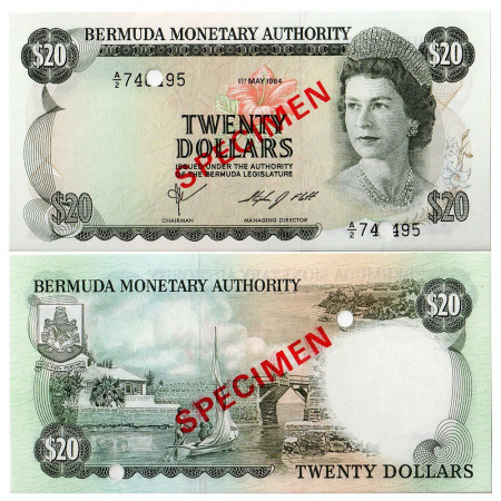 1984 * Banconota Bermuda 20 Dollars "Specimen" (p31s) FDS