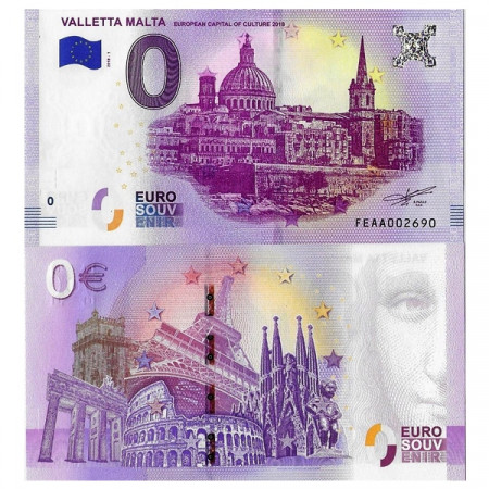 2018-1 * Banconota Souvenir Malta Unione Europea 0 Euro "Valletta - Capital of Culture" FDS