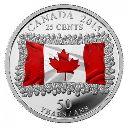 2015 * Quarto di Dollaro 25 Cents Canada "50° Bandiera Canadese" Colorato