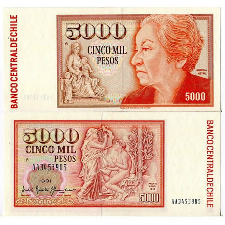 1991 * Banconota Cile 5000 Pesos "G Mistral" (p155c) FDS