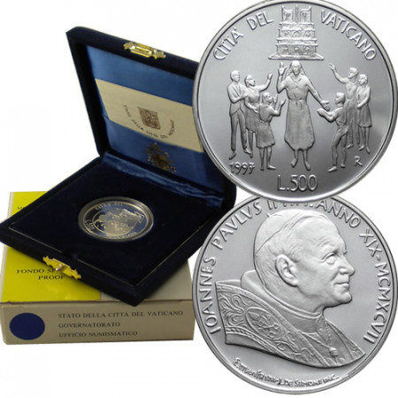 1997 * 500 Lire Argento Vaticano Giovanni Paolo II "Giornata della Gioventù" PROOF