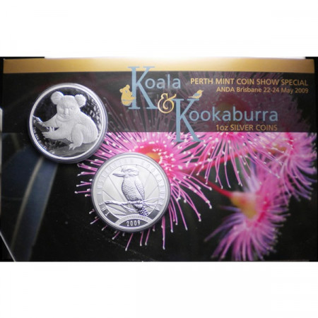 2009 * 2 x 1 Dollaro d'argento 1 OZ Australia Koala + Kookaburra "ANDA Coin Show"