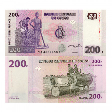 2007 * Banconota Congo Repubblica Democratica 200 Francs (p99a) FDS