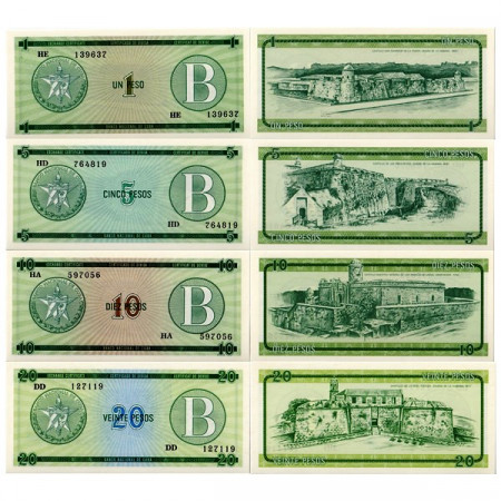 1985 * Set 4 Banconote Cuba 1-20 Pesos "Certificado de Divisa" Serie B FDS