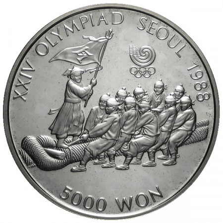 1986 * 5000 Won argento Corea del Sud - Tiro alla Fune proof
