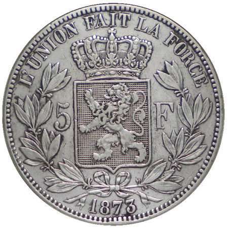 1873 * 5 Franchi argento Belgio "Leopoldo II" Tipo A BB+