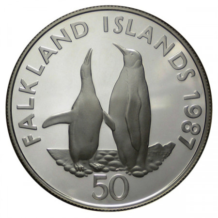 1987 * 50 Pence Argento Isole Falkland "25° Fondazione WWF" (KM 25a) PROOF